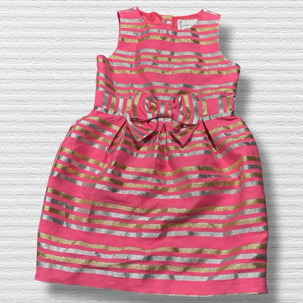 Gymboree Family Brunch Shimmer Striped Dress Pink Metallic Gold Silver Size 7